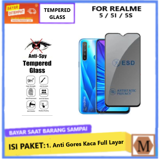 Tempered Glass Anti Spy Realme 5 5i 5s 5 Pro 7i 3 Pro Anti Gores Privacy Full Layar Anti Intip Anti Minyak Anti Pecah