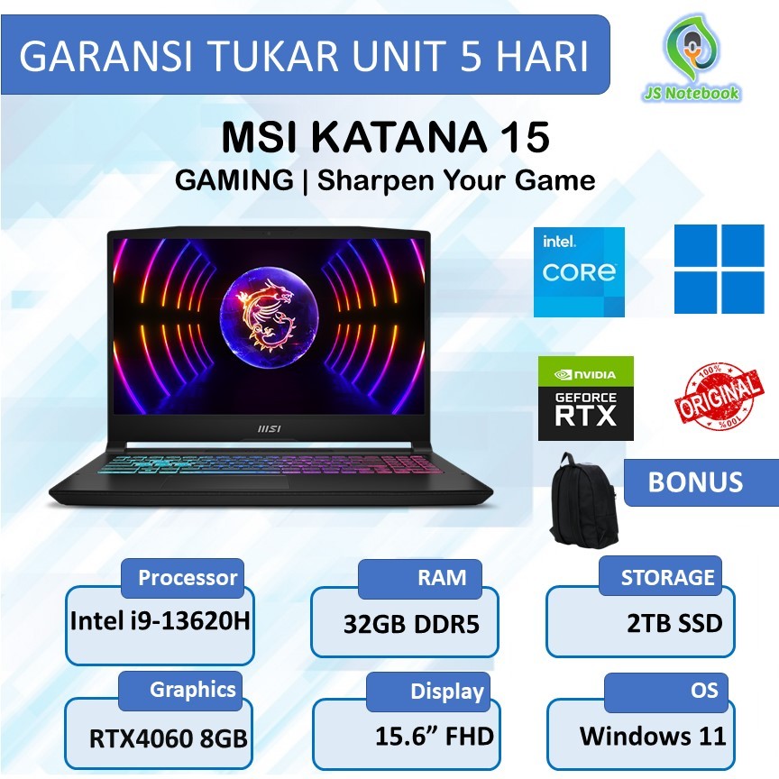 Msi Gaming Katana 15 B13V RTX4060 8GB Intel i7-13620H 32GB 2TB SSD