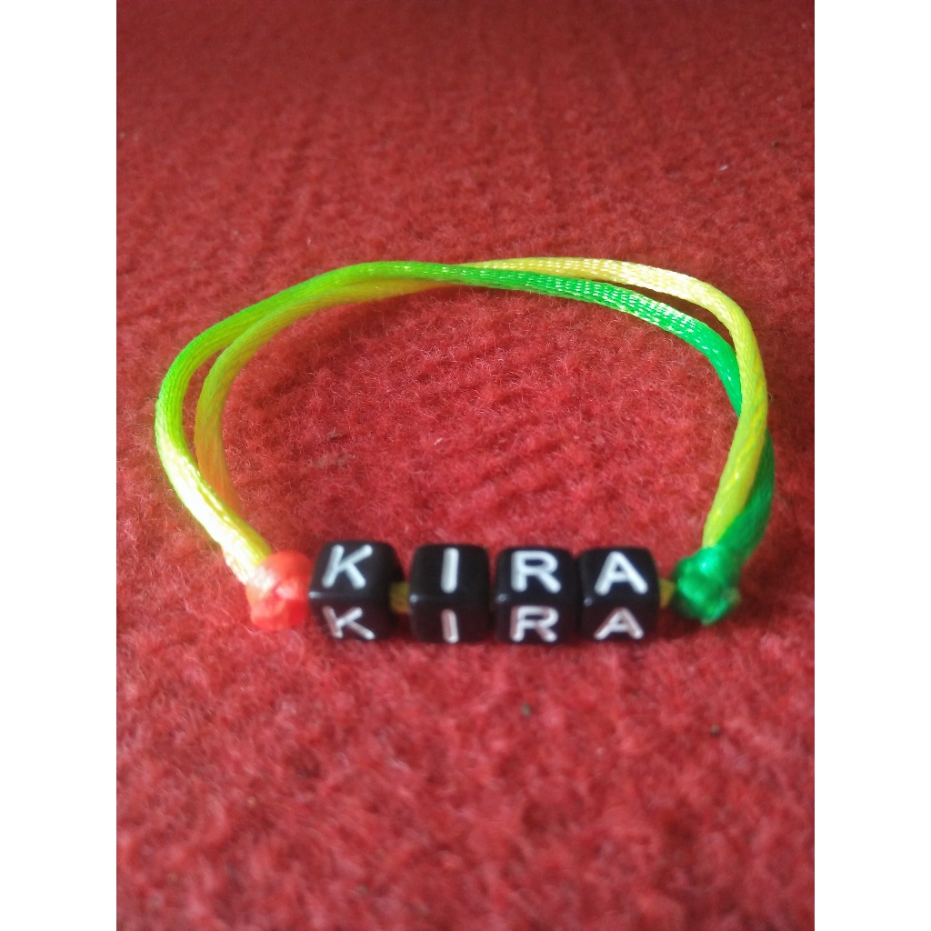 Gelang Tali satin rainbow Custom NAMA dadu Hitam | Gelang Viral | gelang Couple |