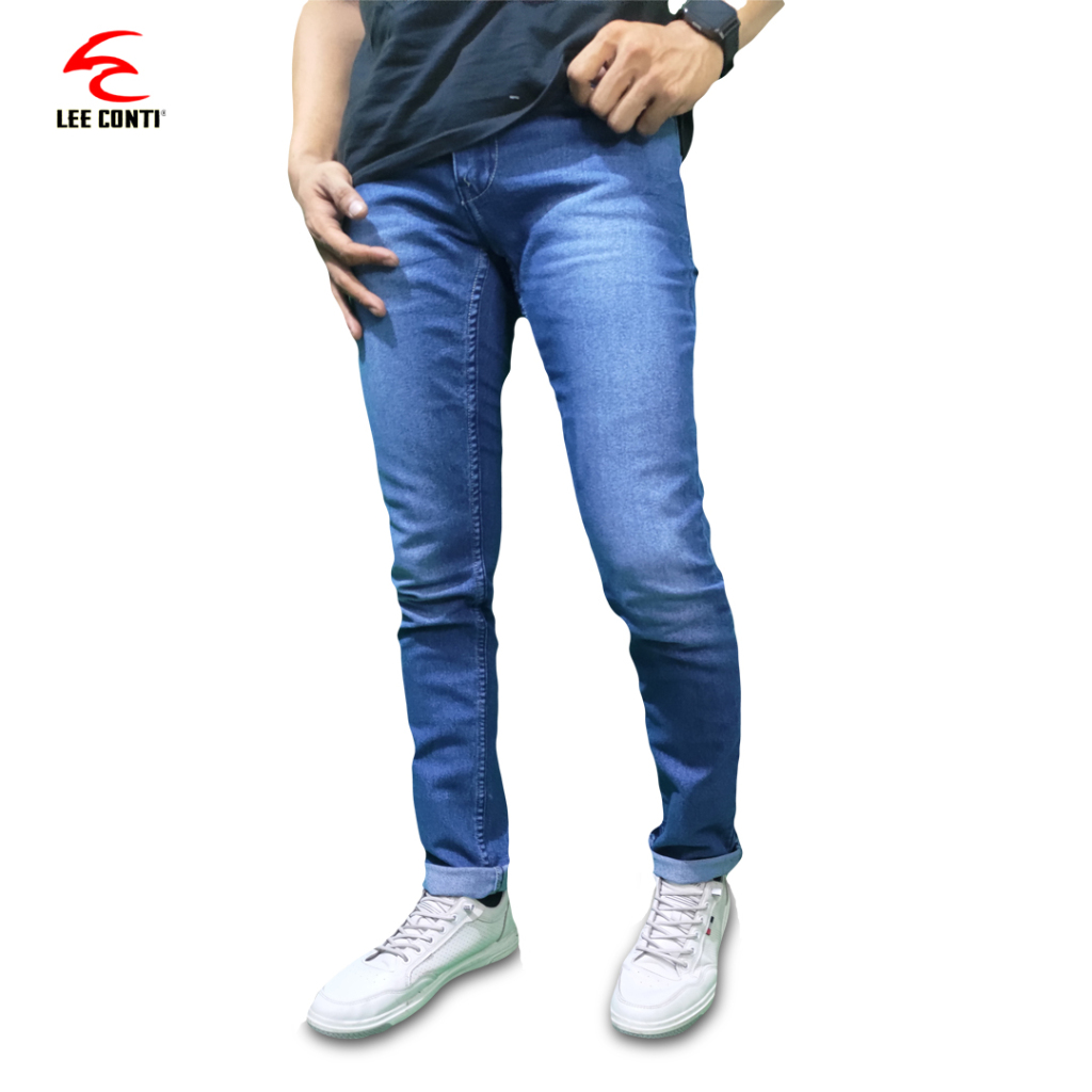 Lee Conti - Celana Panjang Pria Jeans Navy Blue Stretch tanpa washing GW 18/38