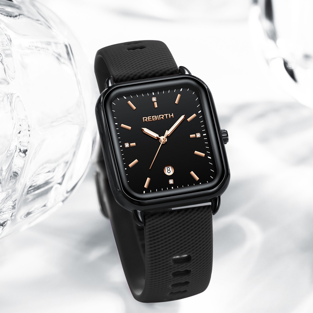 REBIRTH Jam Tangan Wanita Korea Anti Air Kuarsa Kasual Elegan Tali Silikon Jam Tangan Cewek Original-1