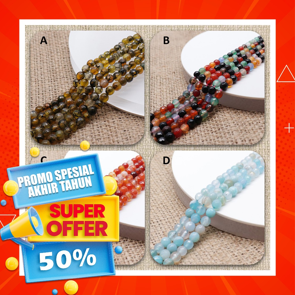 Promo manik manik gelang 6mm / batu agate / batu agate manik manik 6mm / Bahan Gelang Manik Manik Ba