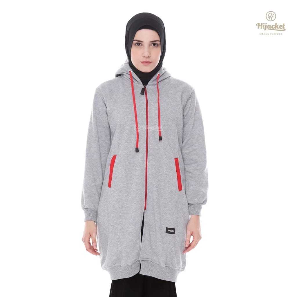 HIJACKET - Jaket Hijaber BASIC Grey Red | Jaket Wanita Panjang | Outerwear For Hijaber