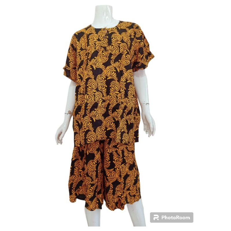 Setelan Babydoll Baju Tidur Batik Soloan Celana Pendek Lengan Pendek Kulot Jumbo