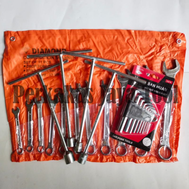 Paket Kunci Ring Pas Set 8-22 mm + 4 pcs Kunci T + Kunci L Pendek