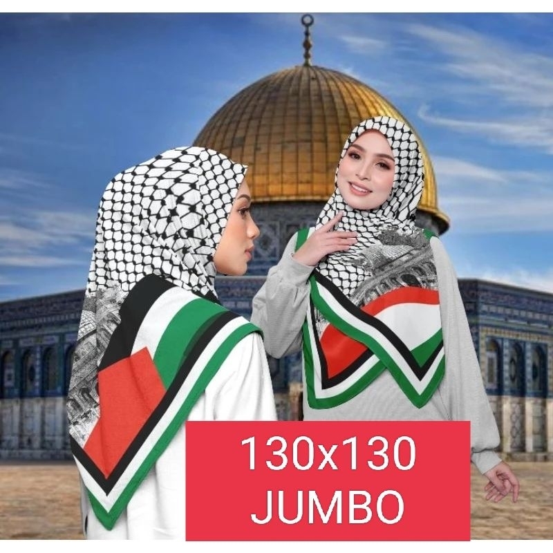 Hijab jilbab kerudung segiempat 130X130 jumbo voal motif palestina