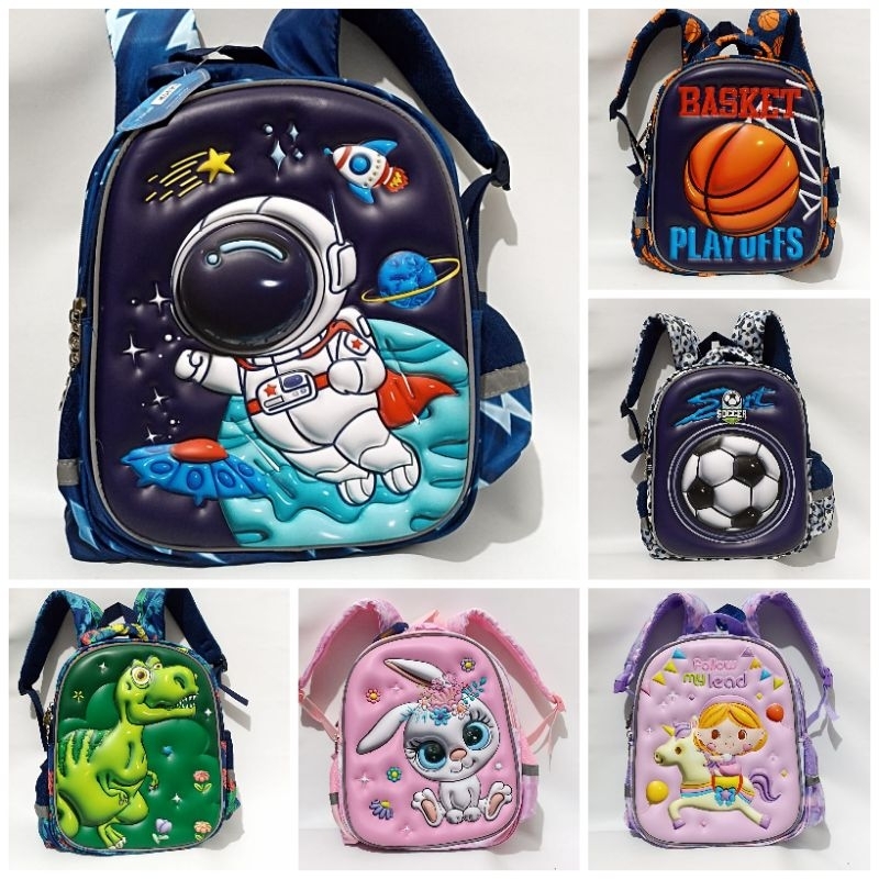 Tas Sekolah Anak Perempuan Laki Laki Usia TK Ukuran 13 inch Timbul 3D Dimensi Import HSD
