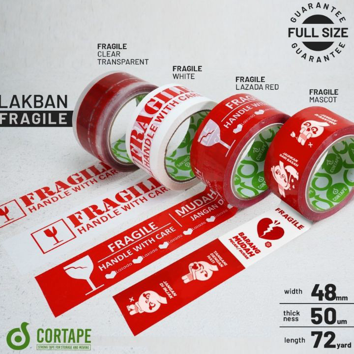 

➯✽✷ LAKBAN FRAGILE MERAH - HANDLE WITH CARE untuk PACKING DAN PENGIRIMAN 48MM satuan