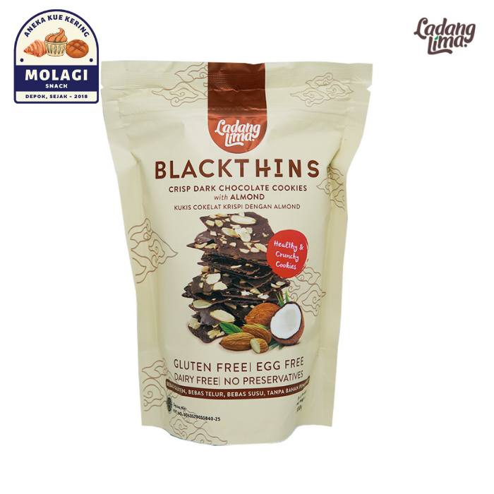 

Ladang Lima Blackthins Cookies with Almond 100 Gram - Molagi Snack