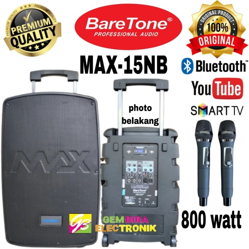 Speaker Aktif Portable Baretone 15 inch MAX15NB 800 Watt Usb Bluetooth Original