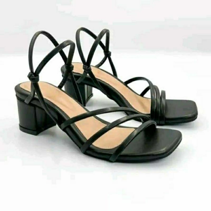 Naile_fashion Sandal Heels Wanita Hak Tahu 5 Cm Tali Depan Tiga Ns_3543 Elegan