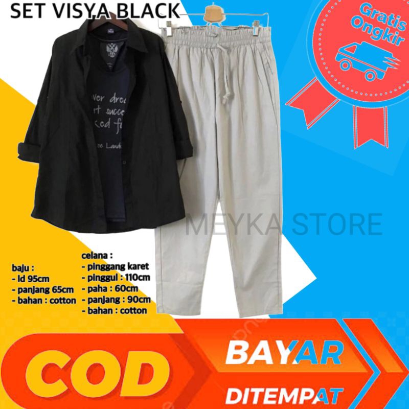 SET VISYA BLACK / SETELAN KEMEJA DAN CELANA VISYA BLACK / SETELAN KEMEJA WANITA / SETELAN WANITA / K