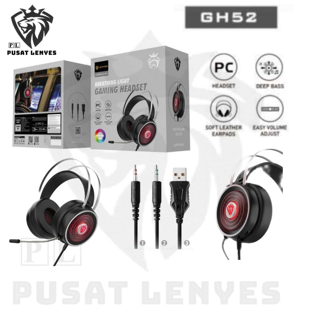 GH52 - HEADPHONE LENYES GH-52 Headset Gaming Breathing Light Deep Bass Headphone original