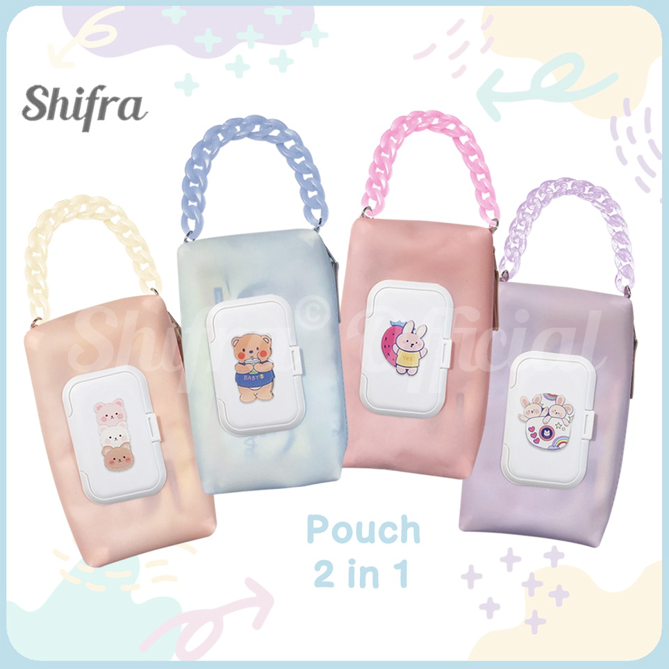 Bayar Di Tempat Shifra Pouch Tissue 2 in 1 Tutup Tissue Kering Tissue Basah Silicon Tali Rantai Lucu