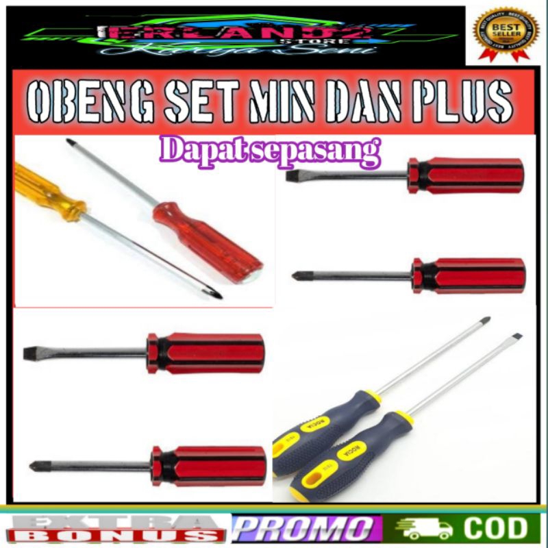 obeng set 2pcs obeng gagang min dan plus