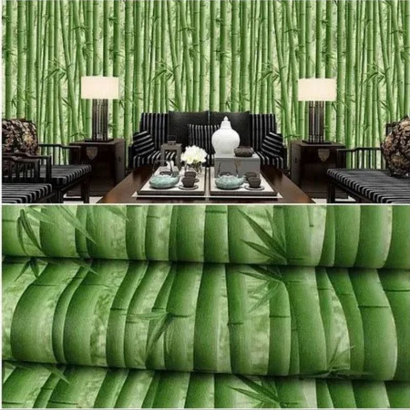 Wallpaper stiker dinding motif Serat Kayu Bambu Daun keren dan elegand 1Roll termurah