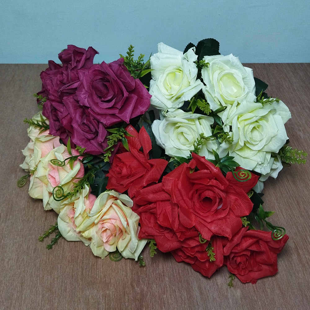 Bunga Mawar Artifical Dekorasi Plastik Palsu Hiasan Bunga Hias Meja Tamu