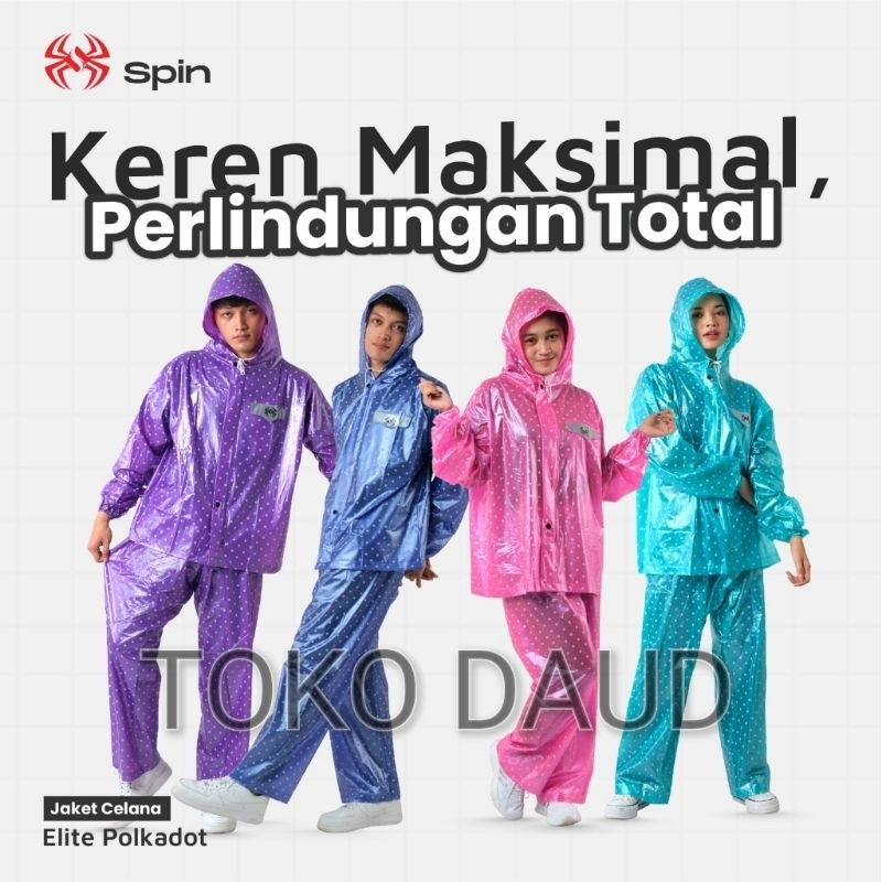 Jas Hujan Setelan Polkadot Murah Jaket Celana Domino / Elite Polkadot Pink Ungu Biru Tosca / Elmondo