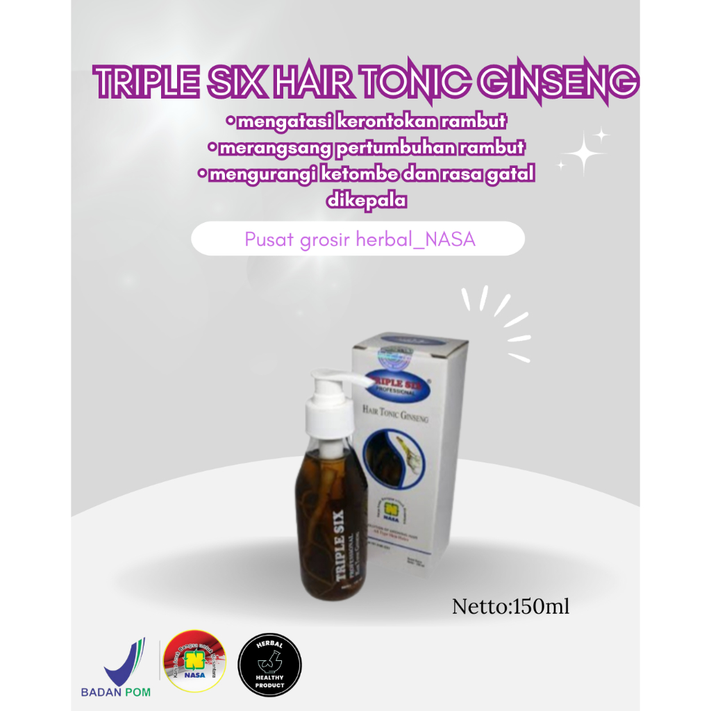 Triple Six Hair Tonik Ginseng Nasa Menyuburkan Rambut Mencegah Uban
