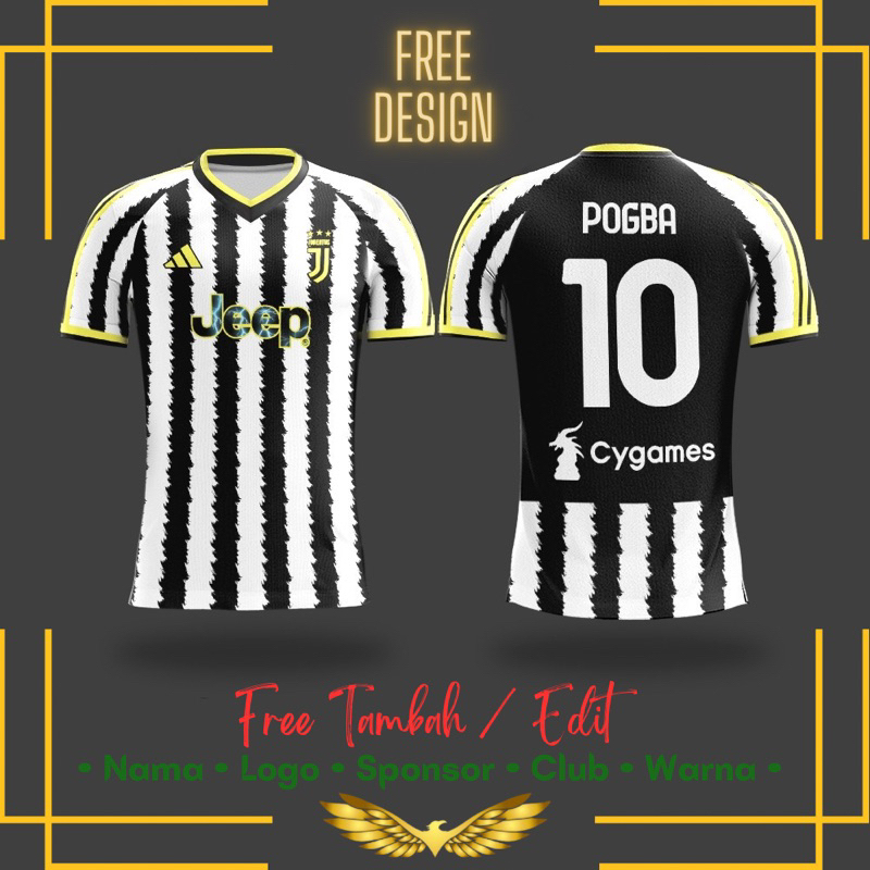 Jersey Bola Futsal | Baju Kaos Bola Printing Custom Jumbo Big Size Juve Home 2023/2024