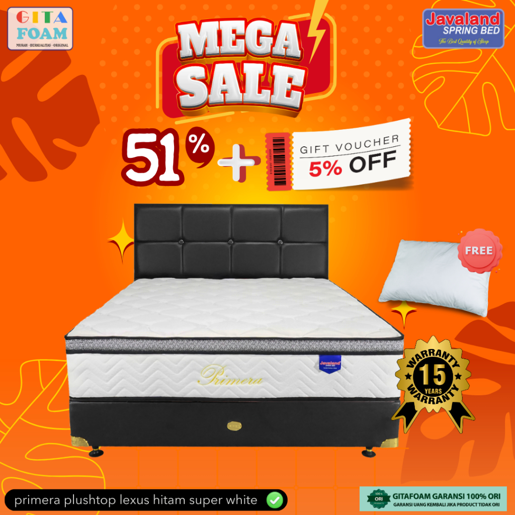 TERMURAH  SPRINGBED PRIMERA PLUSHTOP SUPER WHITE LEXUS HITAM [JAVALAND] Garansi 15 tahun