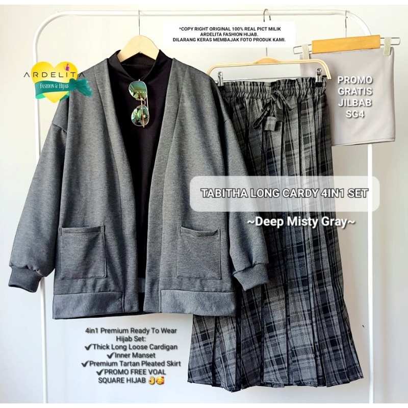 ❤️FREE JILBAB❤️ TABITHA TARTAN SET BISA JUMBO | LONG CARDIGAN OVERSIZE SET KEKINIAN TERBARU ORIGINAL