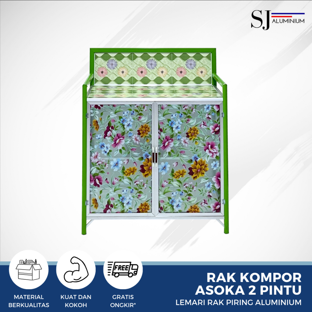 SJA - Rak Piring / Lemari Piring / Rak Dapur Kaca Aluminium - Kompor Asoka 2 Pintu