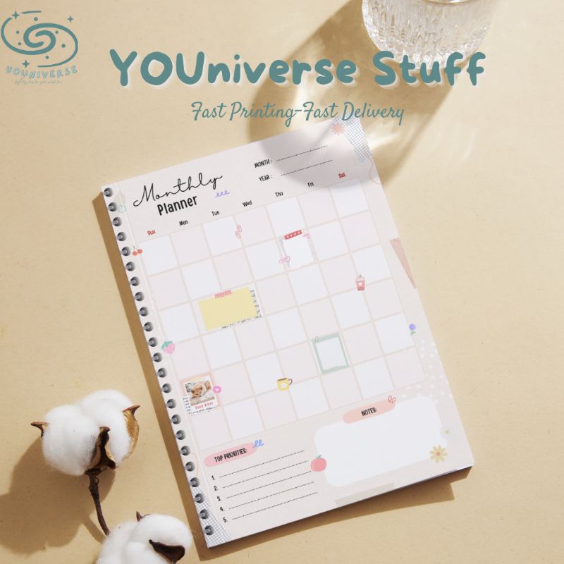 

MONTHLY PLANNER Loose Leaf A5 B5 Kertas Binder Custom Murah 100 Gsm
