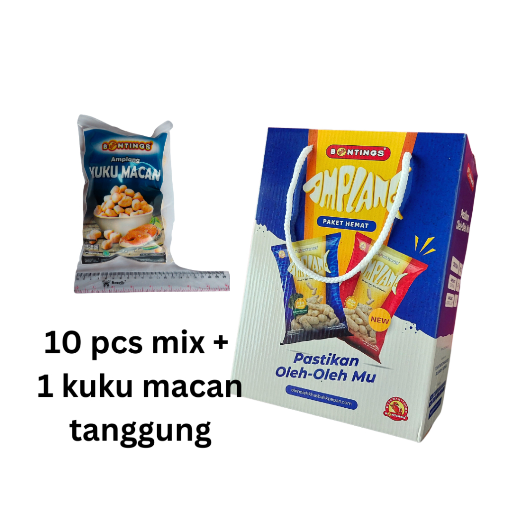 

makanan cemilan snack oleh oleh khas balikpapan Kalimantan bontings paket amplang plus kuku macan 100 gram isi total 11 pcs