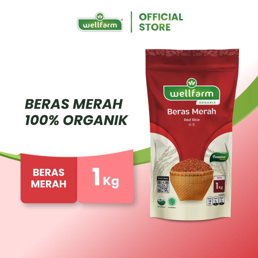 

WellFarm Beras Merah Organik Export Quality 1Kg | Beras Merah Wangi Pulen Premium Pecah Kulit