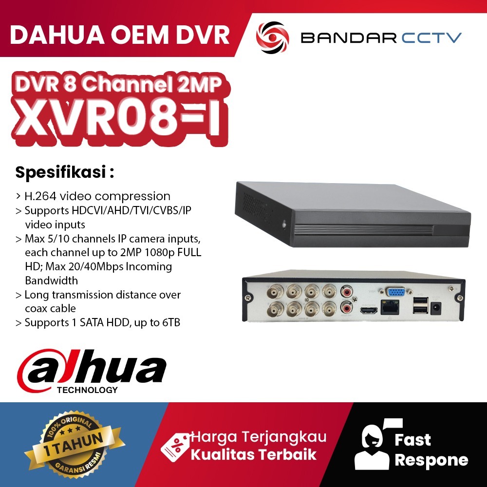 DVR 8 CHANNEL OEM DAHUA 2MP XVR08-I