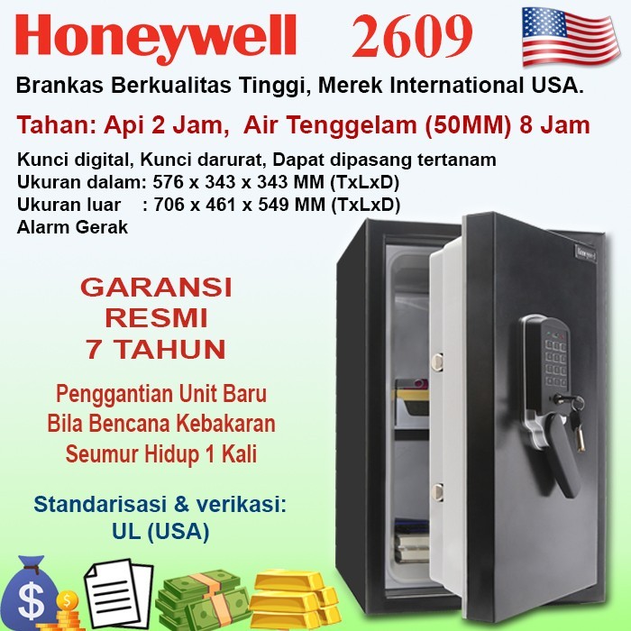 HONEYWELL 2609 Brankas Tahan Api, Tahan Air  Hingga Tenggelam, Garansi 7 Tahun, Official Store