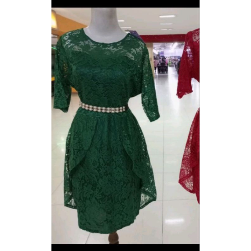 SERBA HIJAU MIDI DRESS KHUSUS HIJAU BOTOL BAJU TERUSAN WANITA BAHAN FULL BROKAT, SCUBA DAN TILE BORD