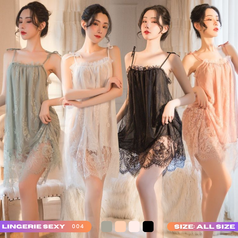 Longnight sexy lingerie sexy baju tidur 004 import Star Pinky Dress Satin Mini Deep Baju Tidur Import Pakaian Wanita bahan-1