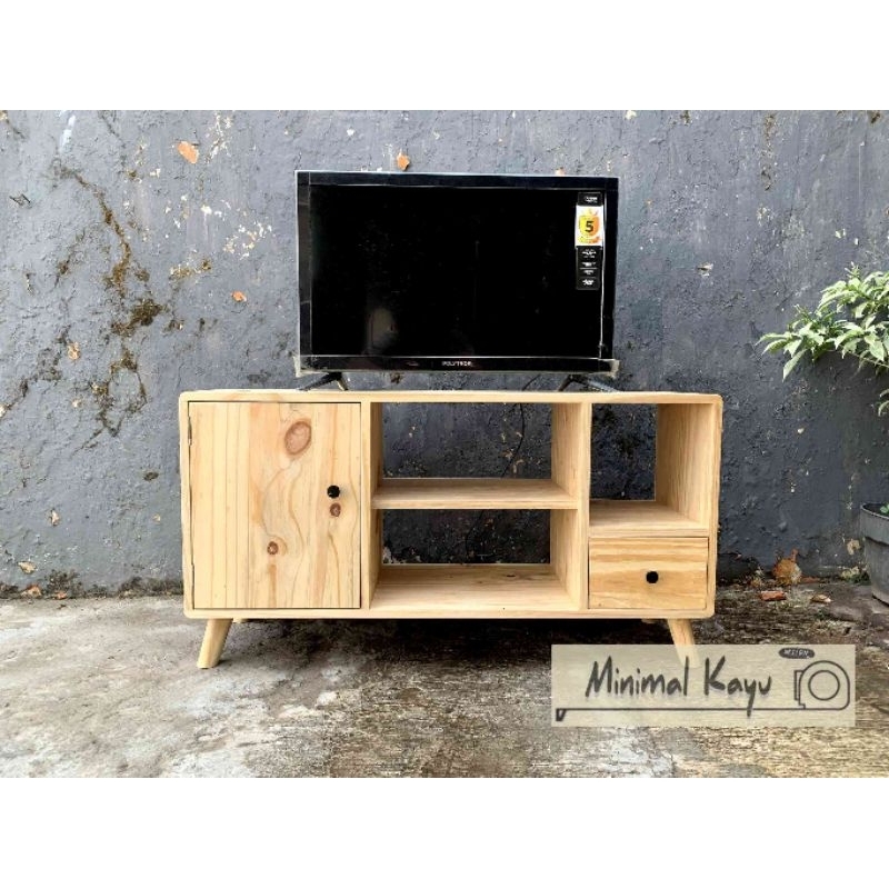 Meja tv minimalis full kayu pinus palet jati belanda 90x30x50cm