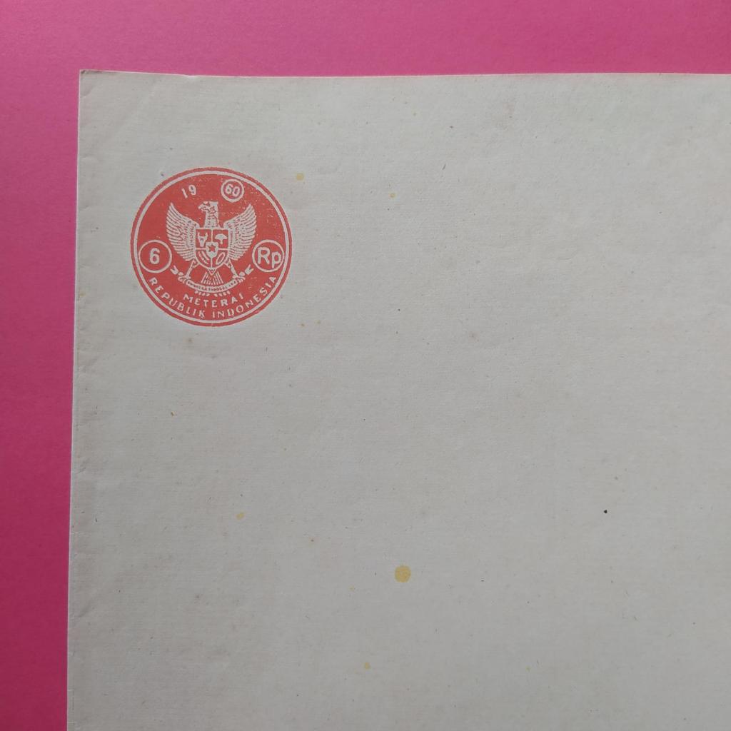 

Kertas Segel Kuno Rp 6 Tahun 1960 Double