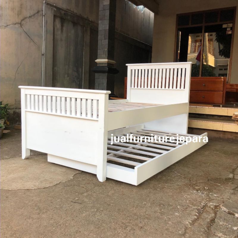 dipan tempat tidur Sorong minimalis Duco putih, ranjang tidur minimalis Duco putih