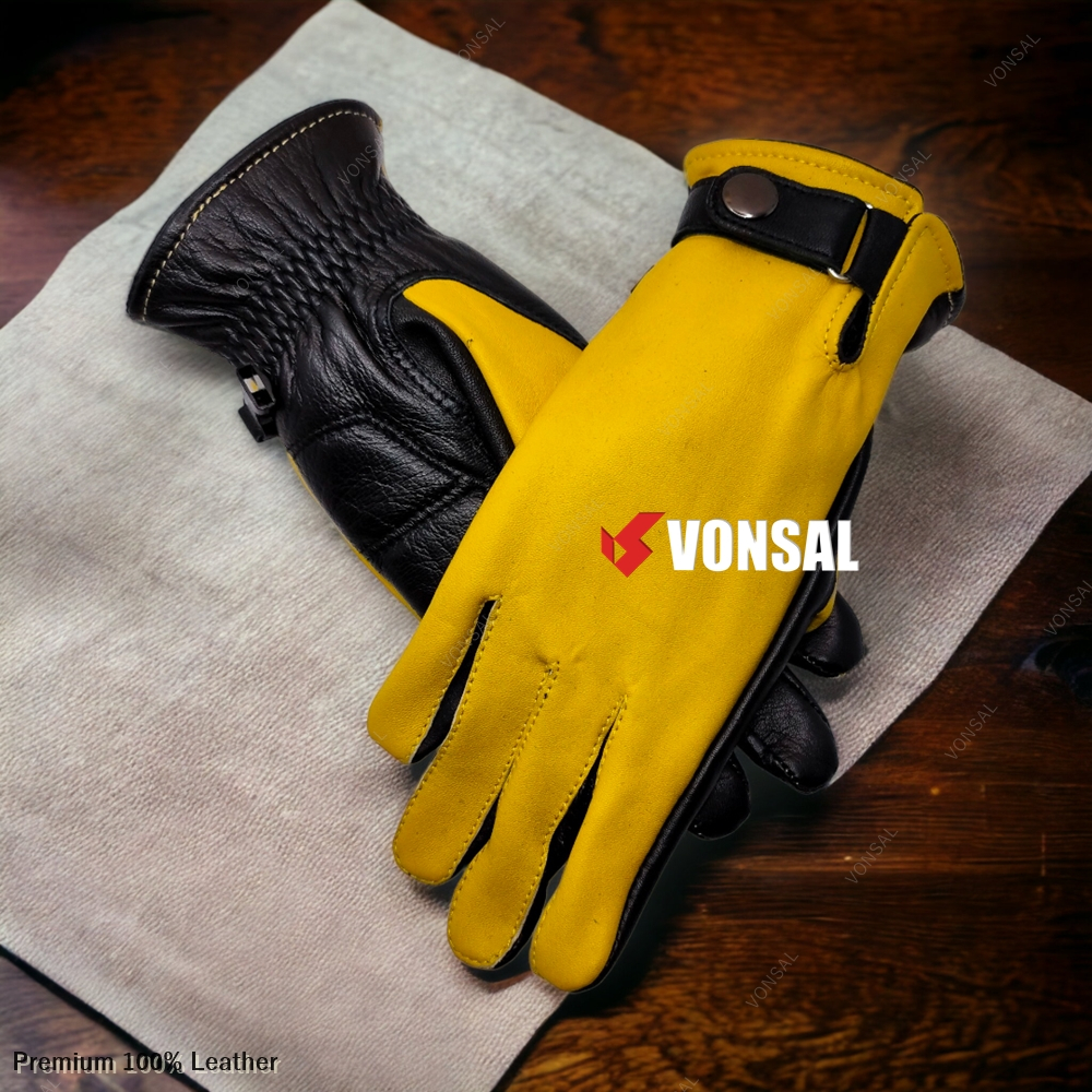 Sarung Tangan Kulit Cewek Motor Panjang Warna Kuning - PA018Y