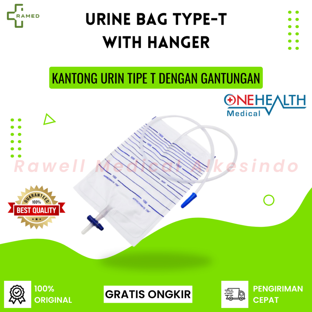 Urine Bag T Valve 2000ml / Kantong Urin Onehealth / Urine Bag Type T With Hanger