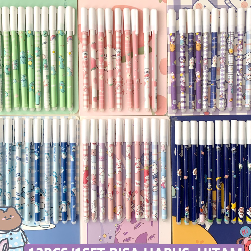 

➧➣✩✸ 1 LUSIN (12 PCS) PULPEN HAPUS GEL MOTIF LUCU IMUT / PEN HAPUS / ERASABLE PEN FS