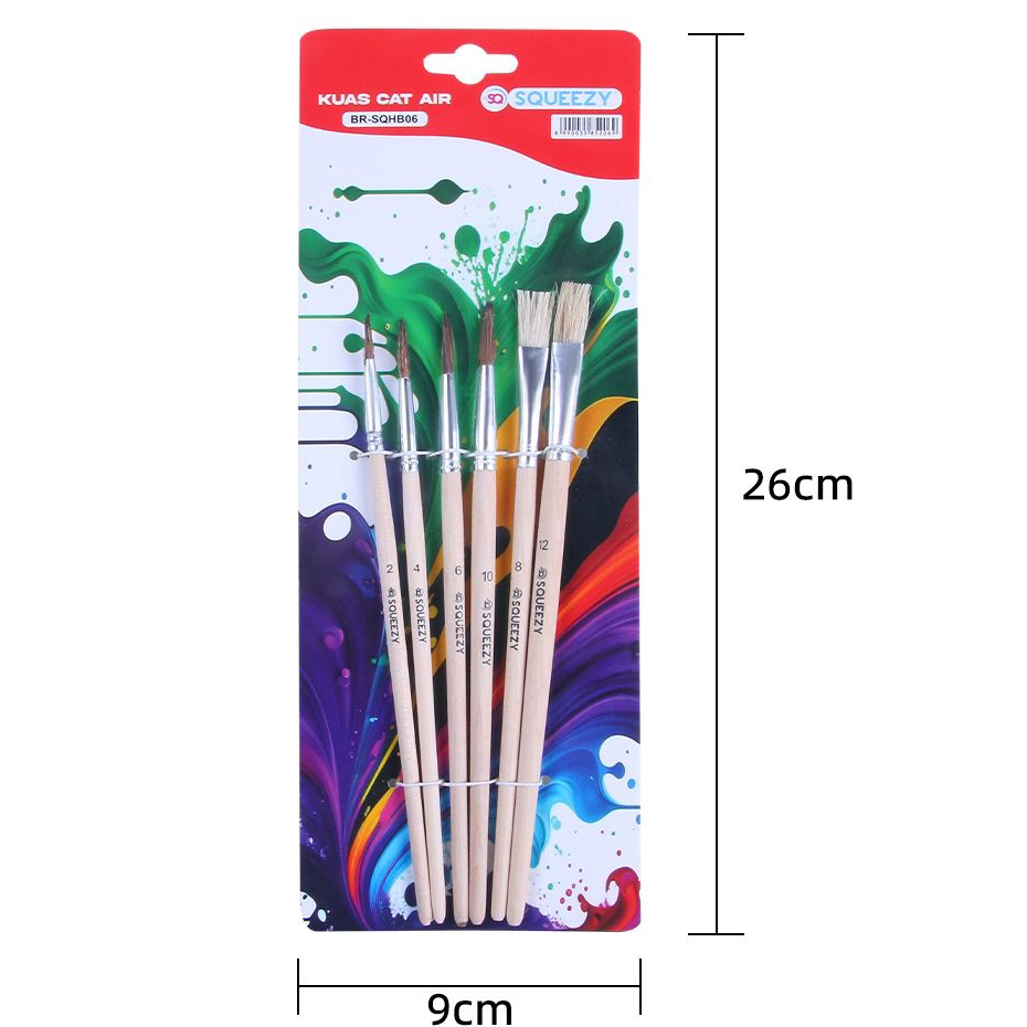 

➛➙❅⋆ Apazada - Brush Kuas Cat Air [1 Set - 6 Pcs Kuas] / Cat Minyak Lukis / Set Kuas Lukis Cat Air BR-SQHB06 Ready