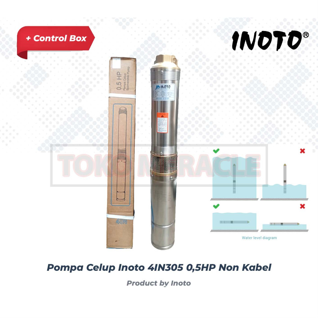 [NON KABEL] INOTO Pompa Air 0,5HP 4IN305 - Submersible Pump 1/2HP 4IN305 + Control Box