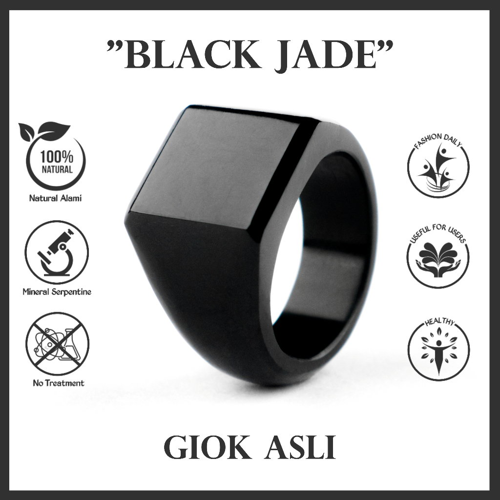 Cincin Pria Batu Giok Hitam Asli Natural Black Jade Original