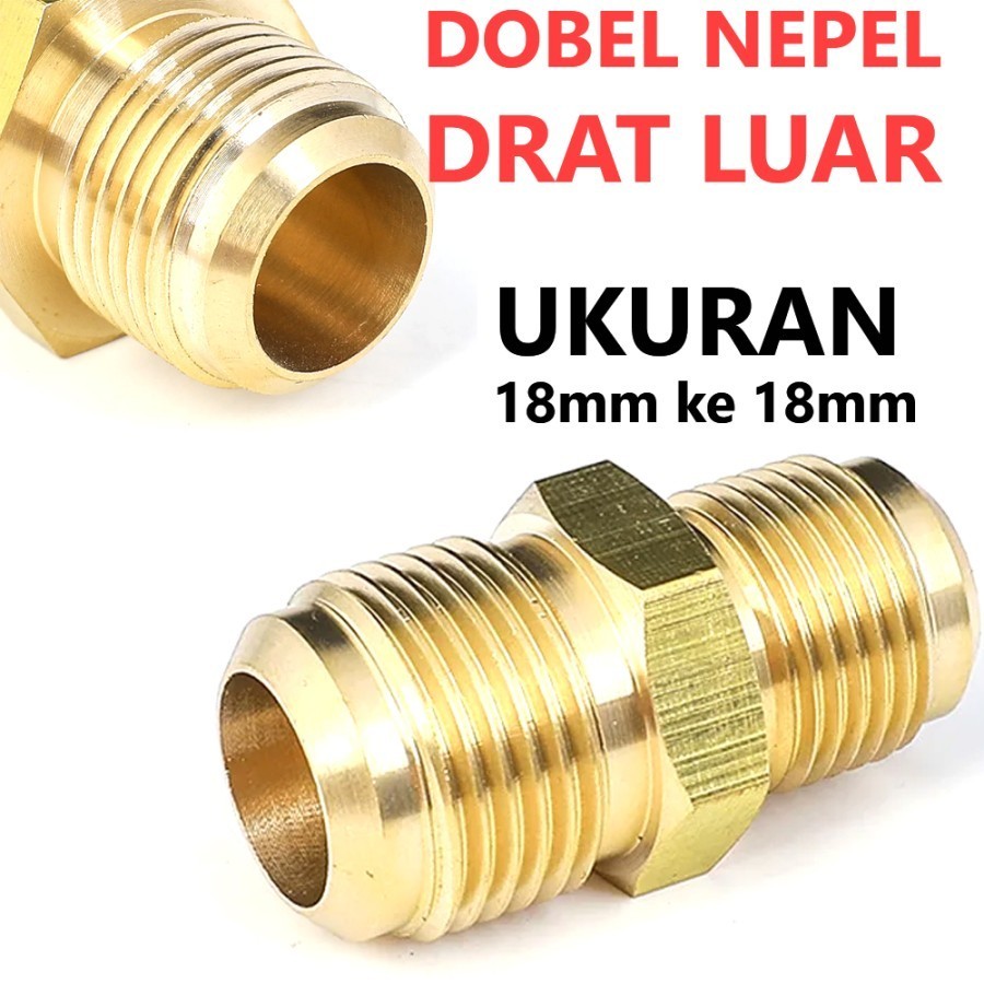 Sambungan Double drat luar 18mm ke 18mm selang sprayer elektrik bahan kuningan