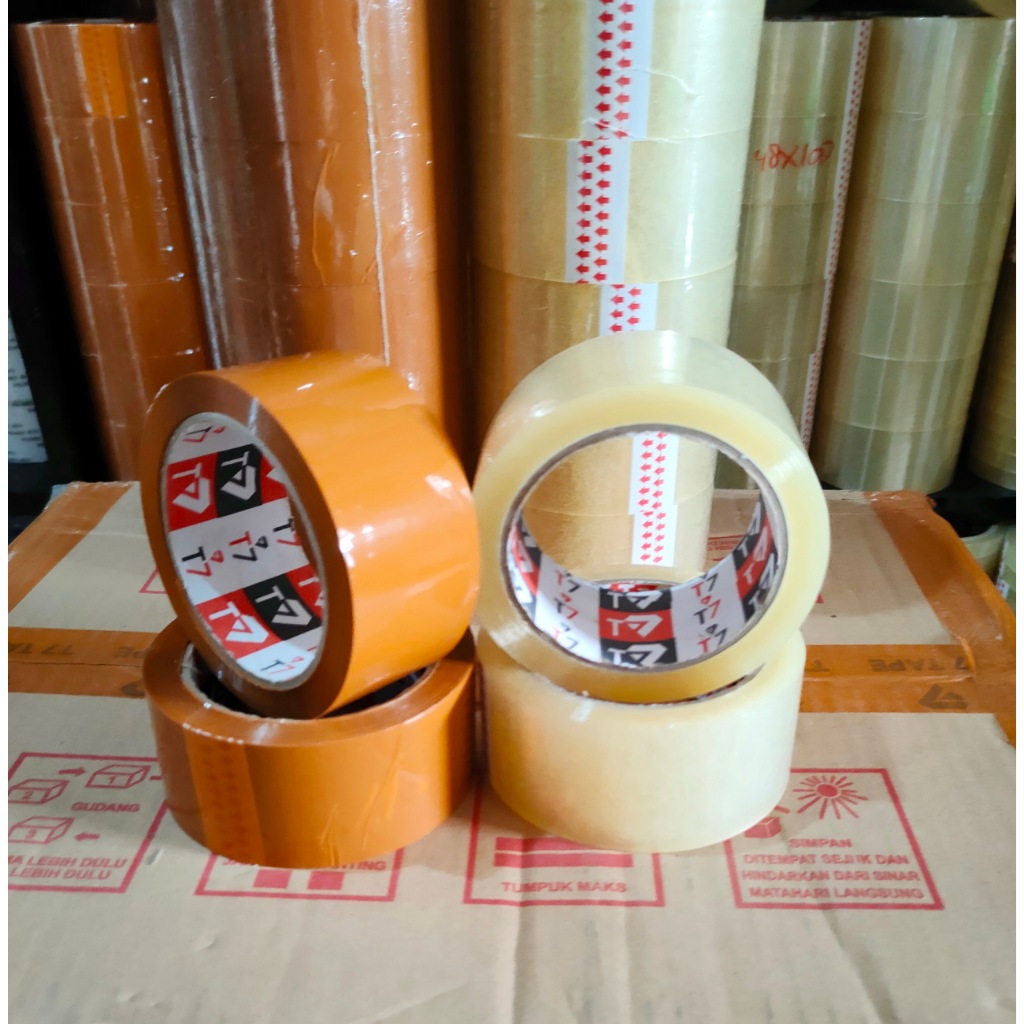 

Lakban Opp packing 48mm x 100yard 2 Inch Bening dan Coklat Clear Tape Isolasi Selotip Selasiban Kualitas Bagus