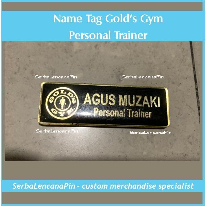 

Gold's Gym Pin Name Tag Personal Trainer - Fitness Center (PT) Papan Nama Dada Kuningan Magnet