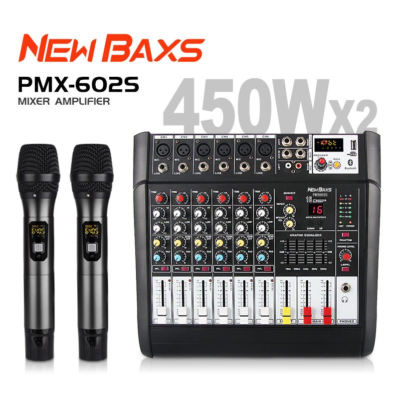 NEW BAXS PMX602D/PMX602S Audio Mixer Professional  6 channel Built-in amplifier 450 watts 2 channels