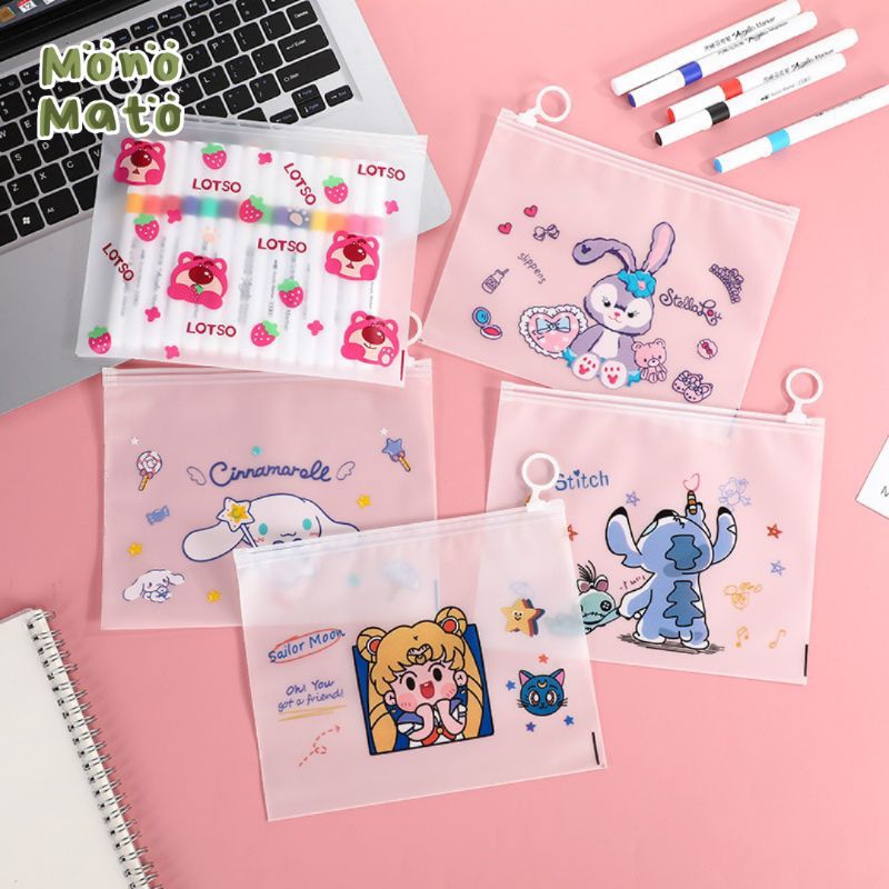 

MONOMATO - ZIPPER BAG / TEMPAT PENSIL POUCH MULTIFUNGSI LUCU CUTE TRANSPARANT MOTIF KARAKTER ALA KOREA