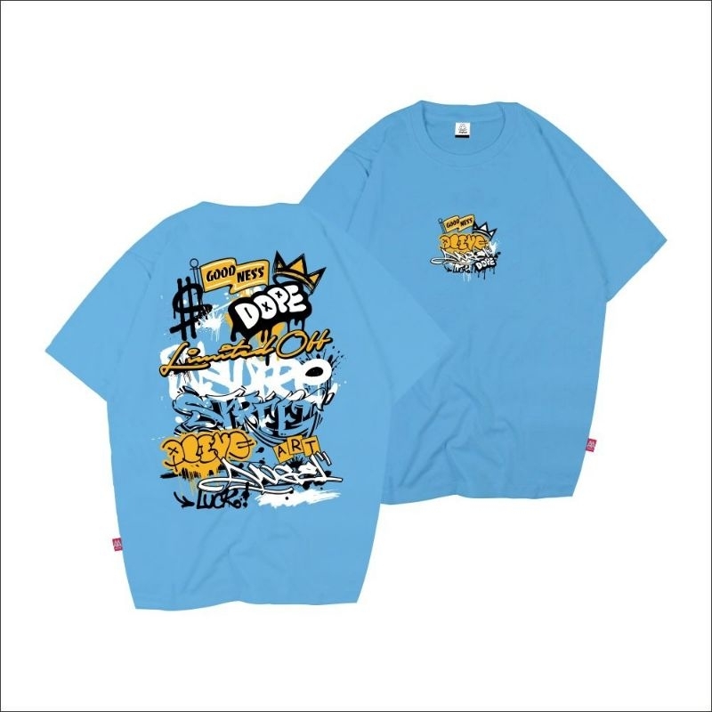 T shirt original pria & wanita streetwear / Dope / kaos premium keren biru langit / alive angel