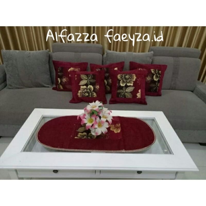 satu set sarung bantal sofa Dan taplak meja/5 sarung bantal 1taplak meja tamu/sarung Bantal sofa/tap
